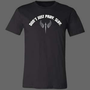 The Pray and Slay Unisex Royal Tee (with white lettering)