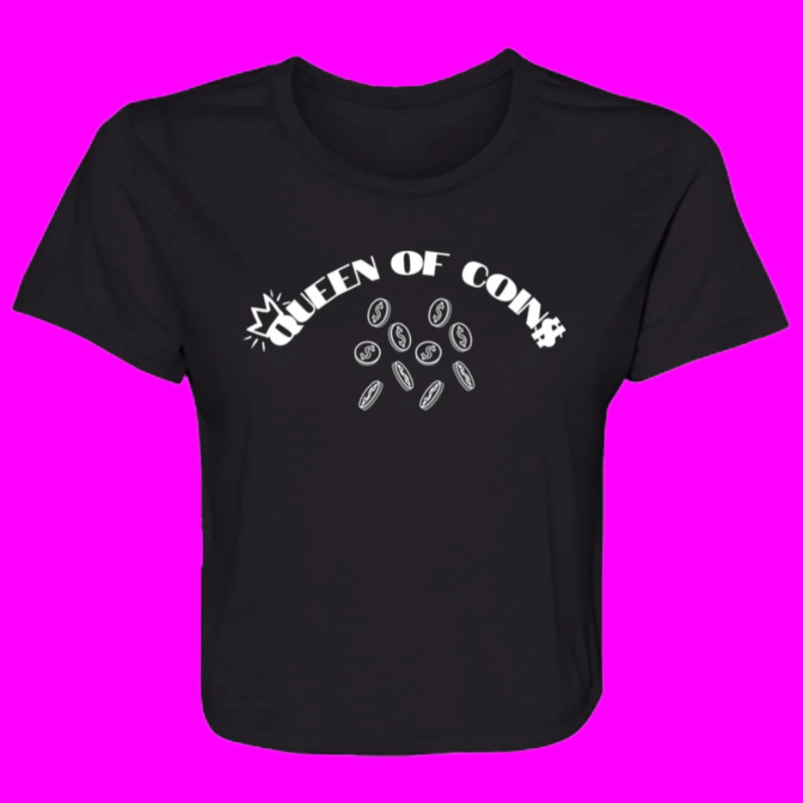 The Queen of Coins Ladies Flowy Crop (with white lettering)