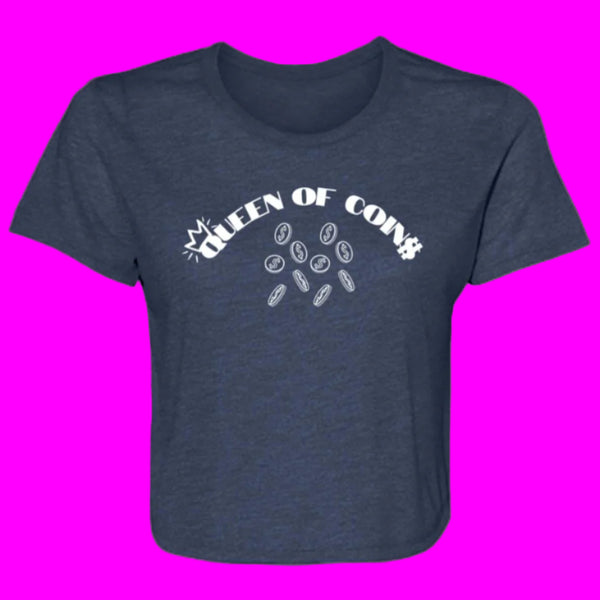 The Queen of Coins Ladies Flowy Crop (with white lettering)