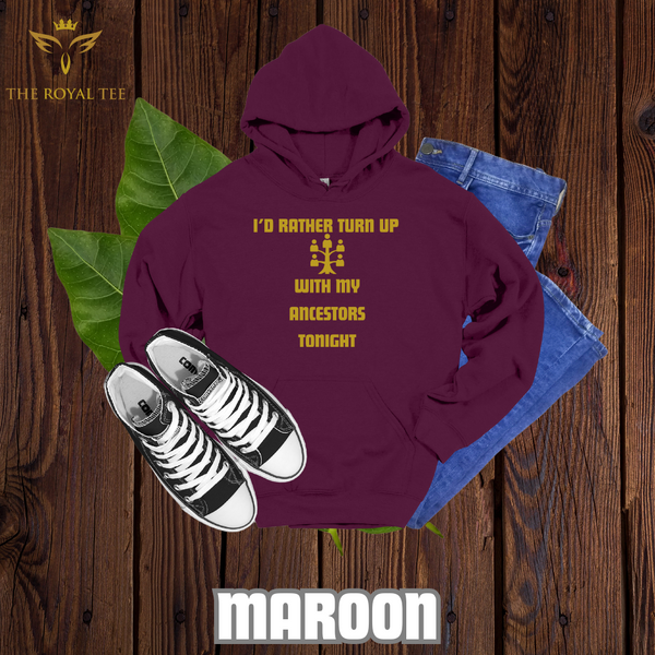 The Ancestor Turn Up Unisex Hoodie (with desert gold lettering)
