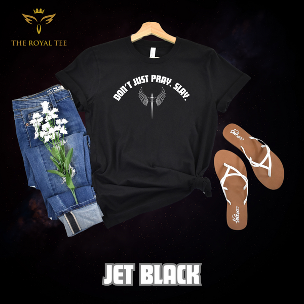 The Pray and Slay Unisex Royal Tee (with white lettering)